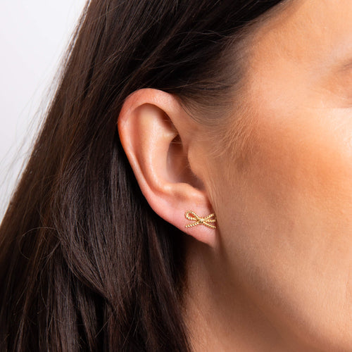 Gecko Jewellery 9ct Yellow Gold Rope Bow Stud Earrings for Women