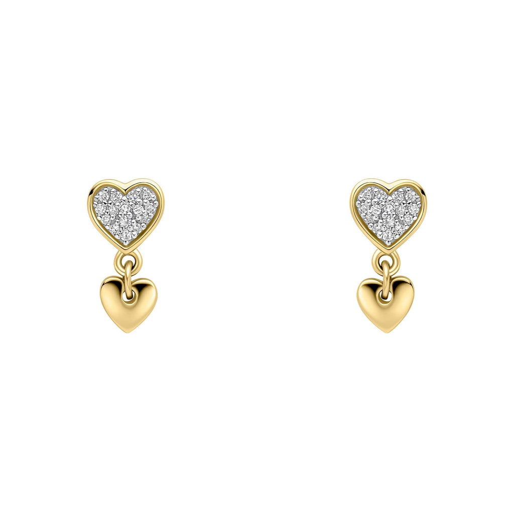 Gecko Jewellery 9ct Yellow Gold Diamond Double Heart Drop Earrings