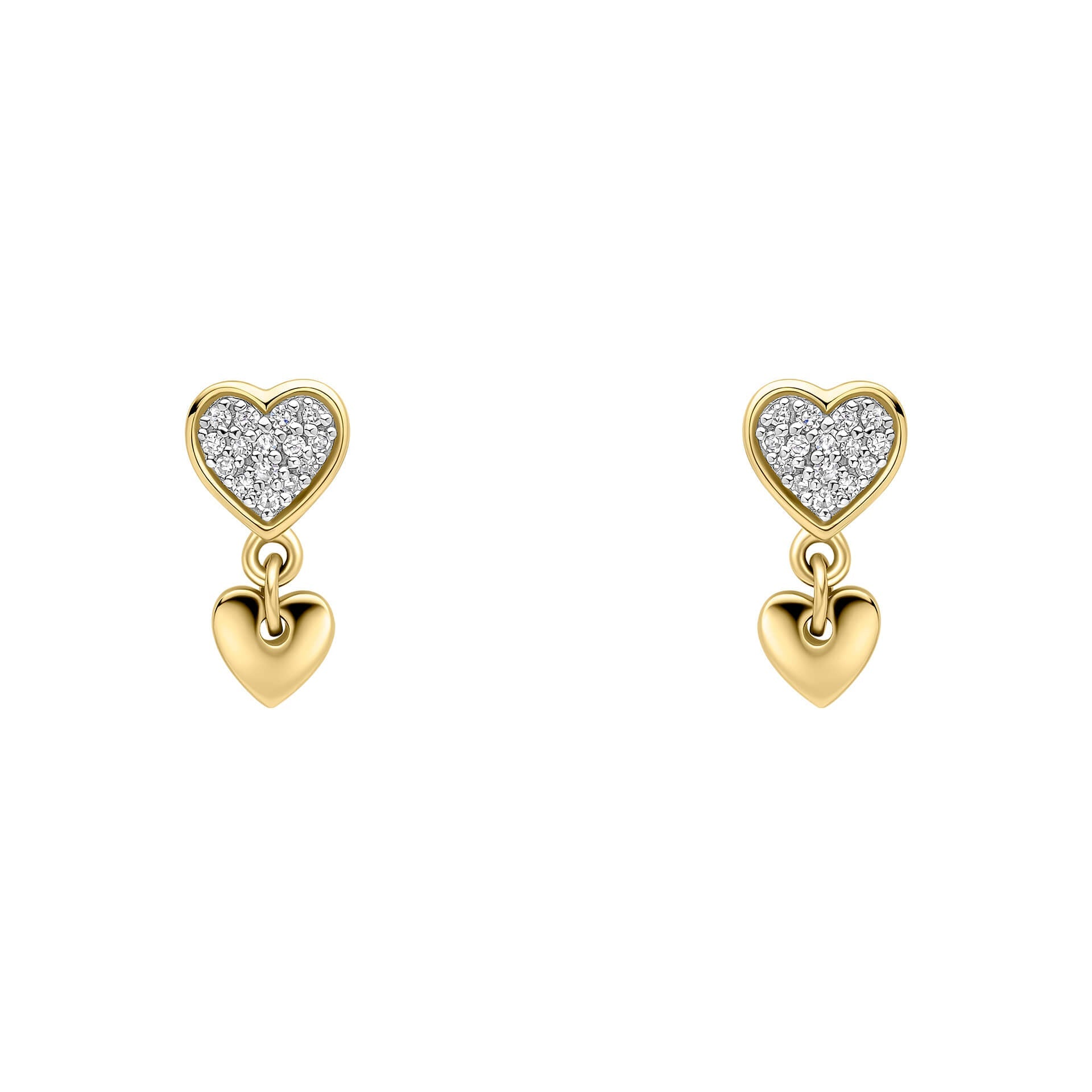 Gecko Jewellery 9ct Yellow Gold Diamond Double Heart Drop Earrings
