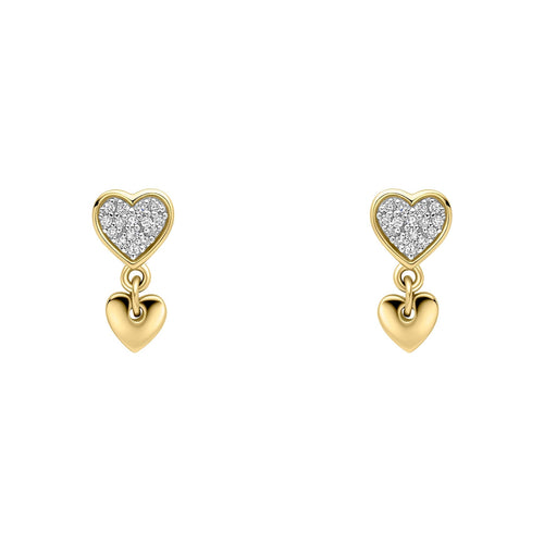 Gecko Jewellery 9ct Yellow Gold Diamond Double Heart Drop Earrings