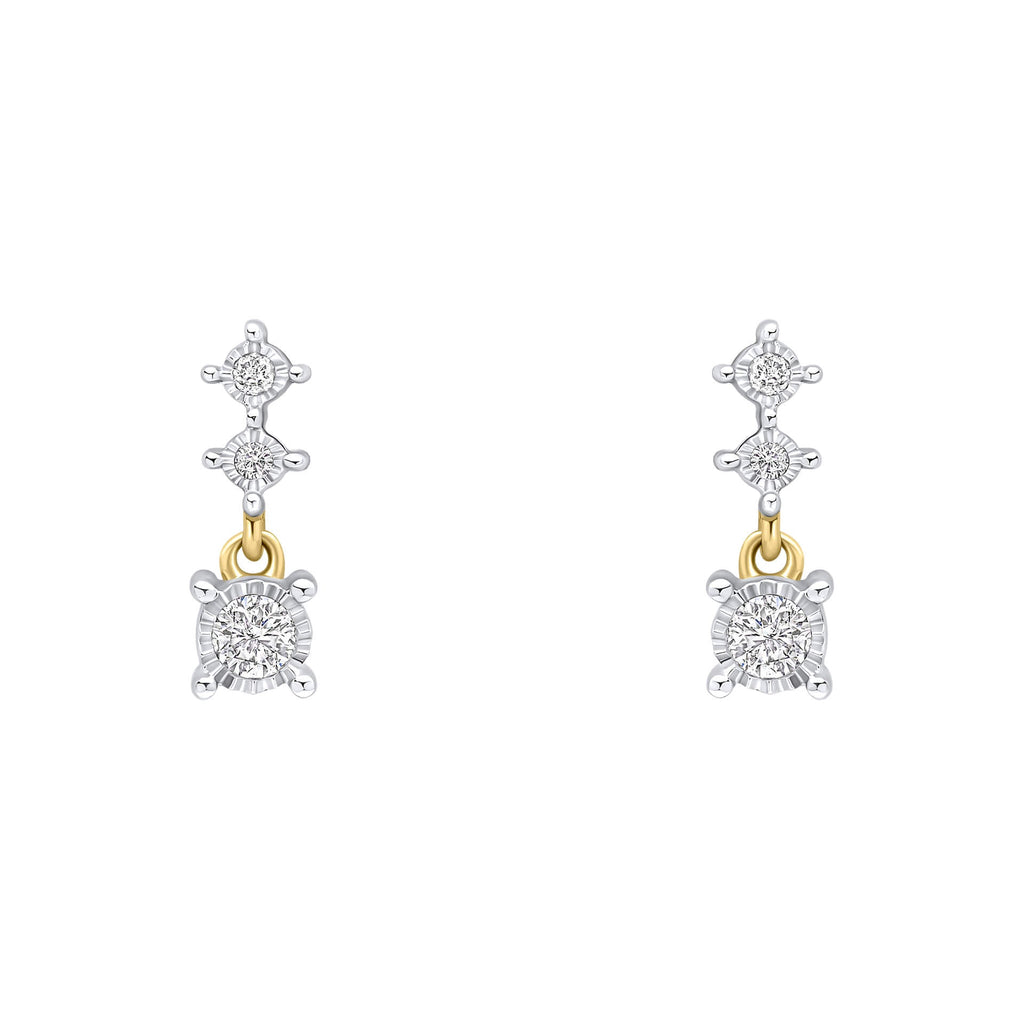 Gecko Jewellery 9ct Gold Diamond Trilogy Drop Earrings – 3 Stone Set