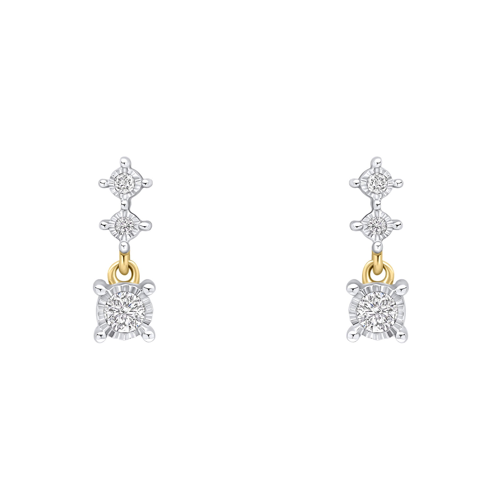 Gecko Jewellery 9ct Gold Diamond Trilogy Drop Earrings – 3 Stone Set