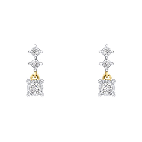 Gecko Jewellery 9ct Gold Diamond Trilogy Drop Earrings – 3 Stone Set