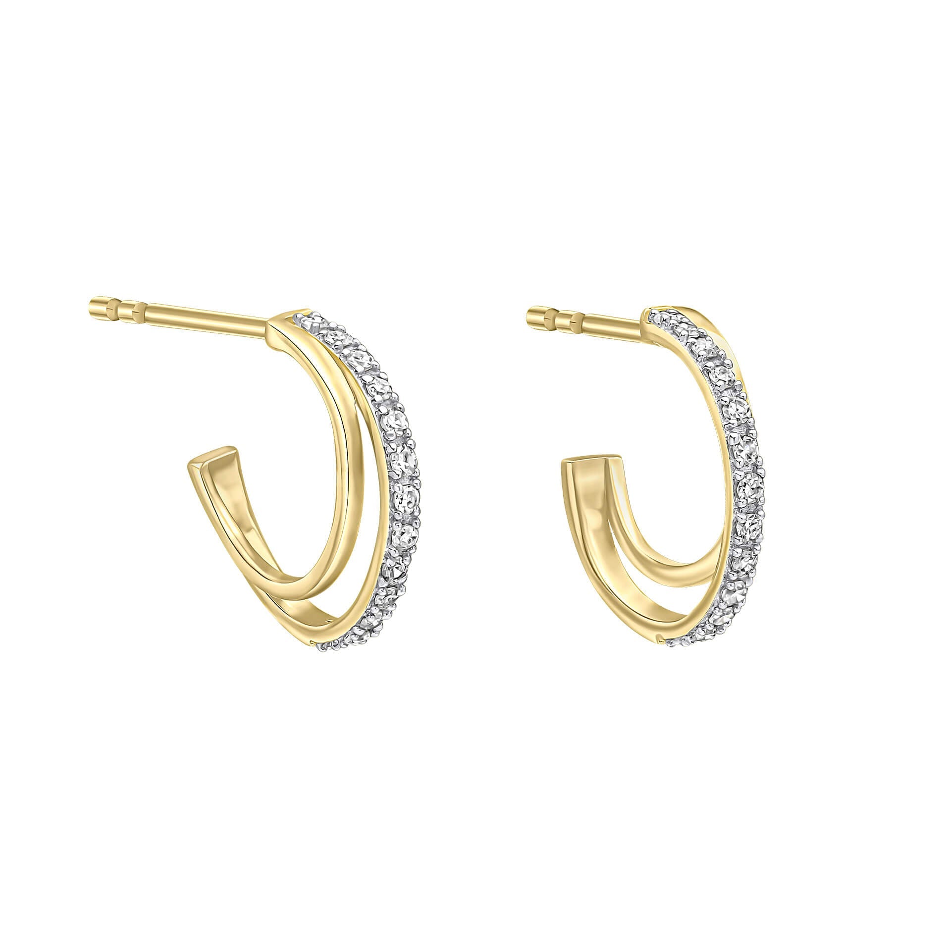 Gecko Jewellery 9ct Yellow Gold Diamond Double Hoop Earrings
