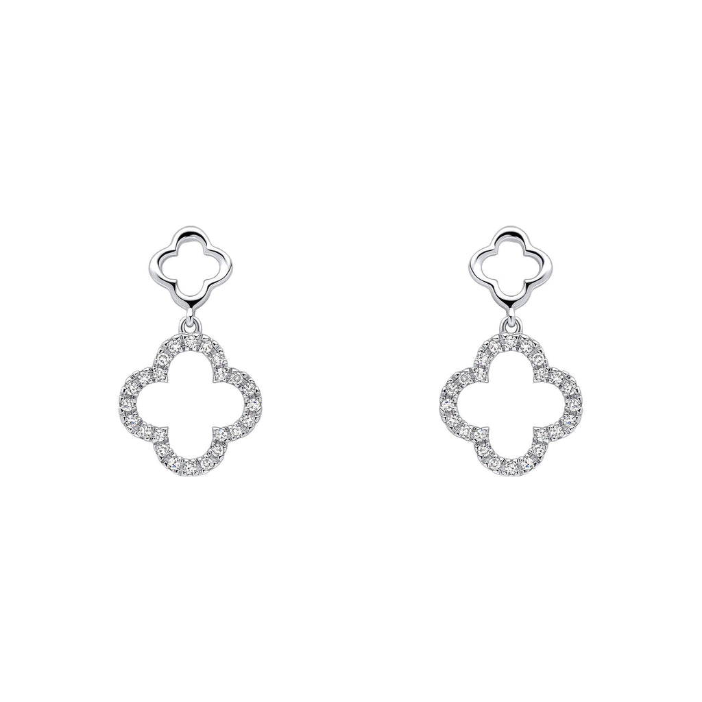 Gecko Jewellery 9ct White Gold Diamond Quatrefoil Drop Earrings