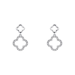 Gecko Jewellery 9ct White Gold Diamond Quatrefoil Drop Earrings