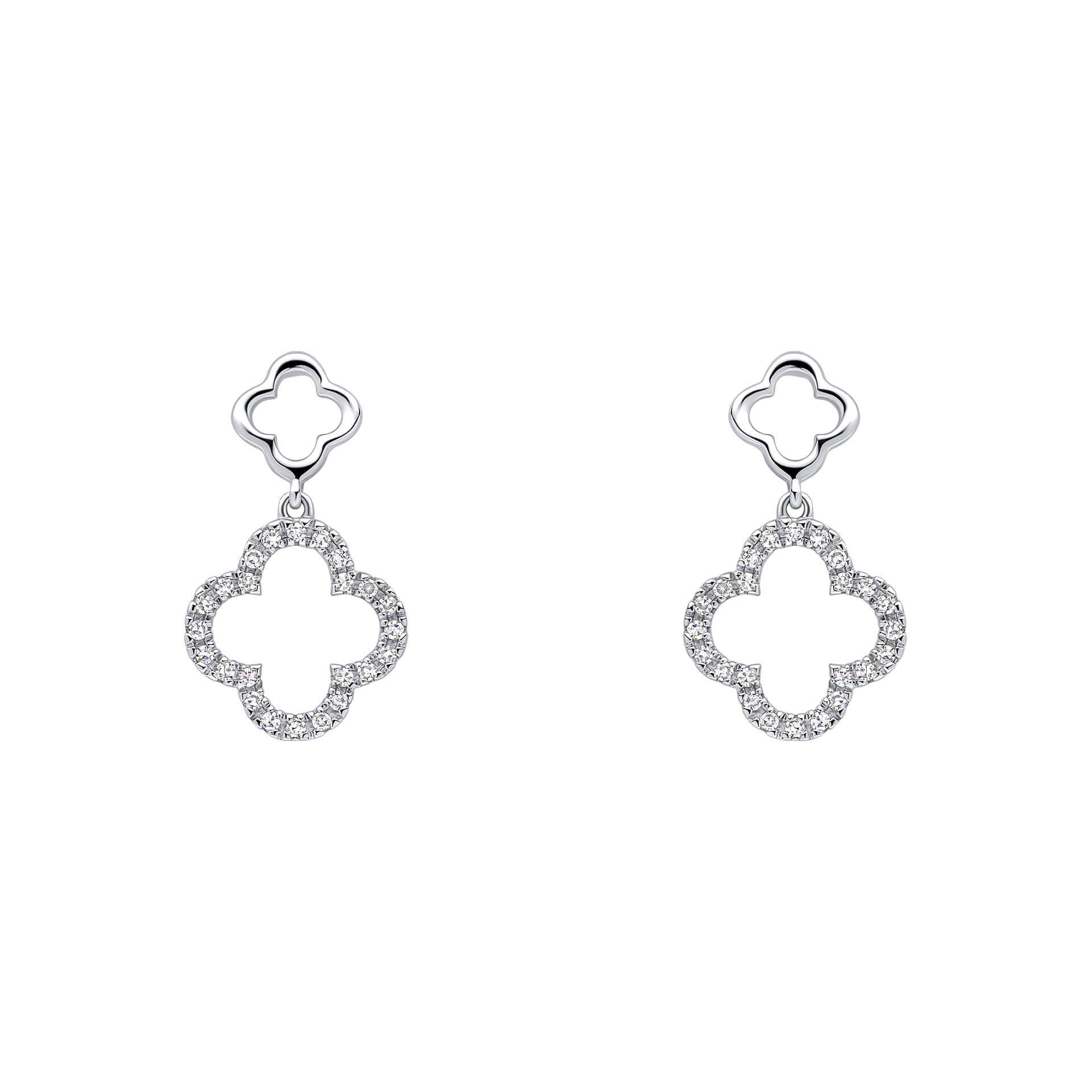 Gecko Jewellery 9ct White Gold Diamond Quatrefoil Drop Earrings