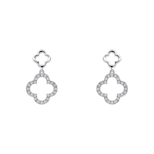Gecko Jewellery 9ct White Gold Diamond Quatrefoil Drop Earrings
