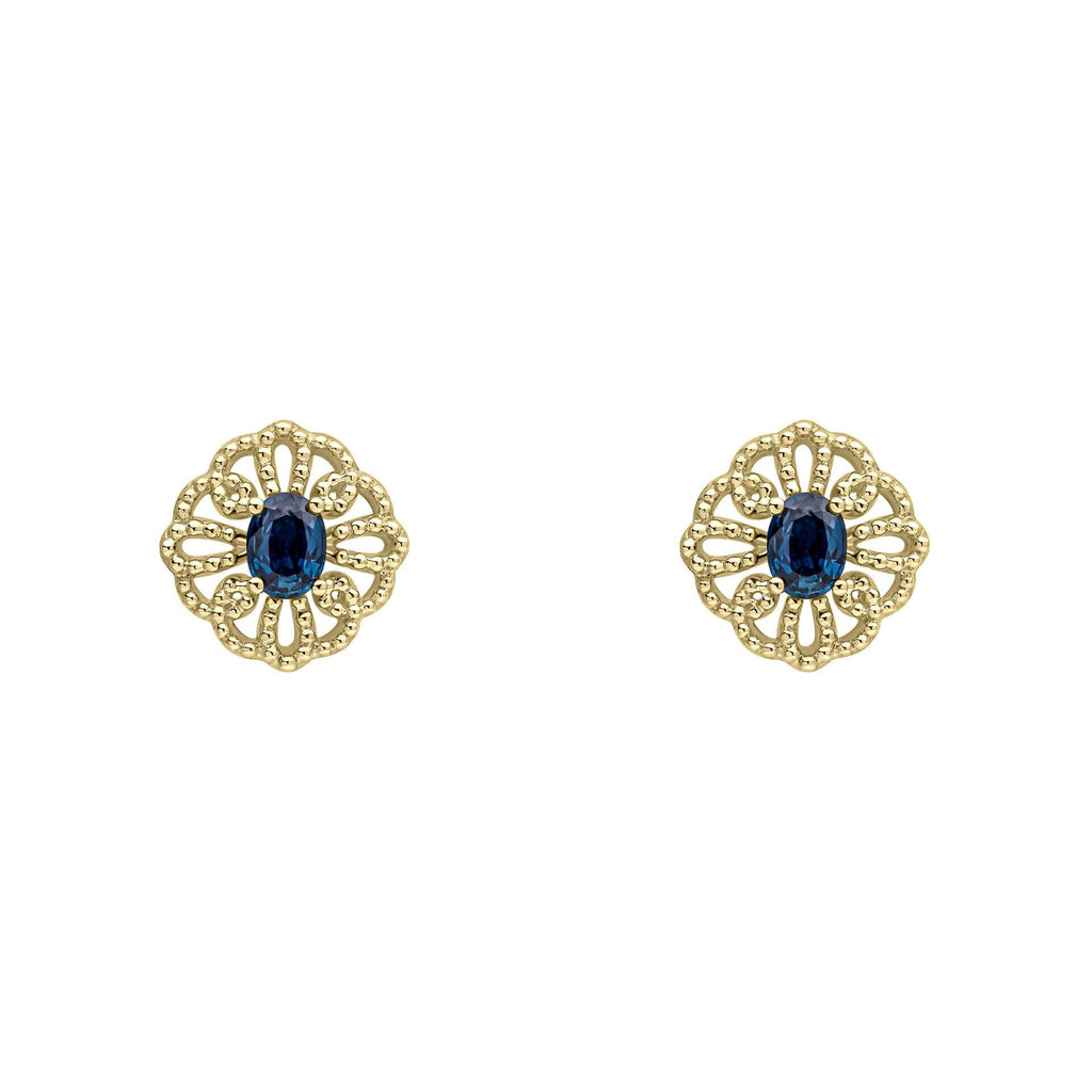 Gecko Jewellery 9ct Gold Sapphire Stud Earrings – Vintage Millegrain