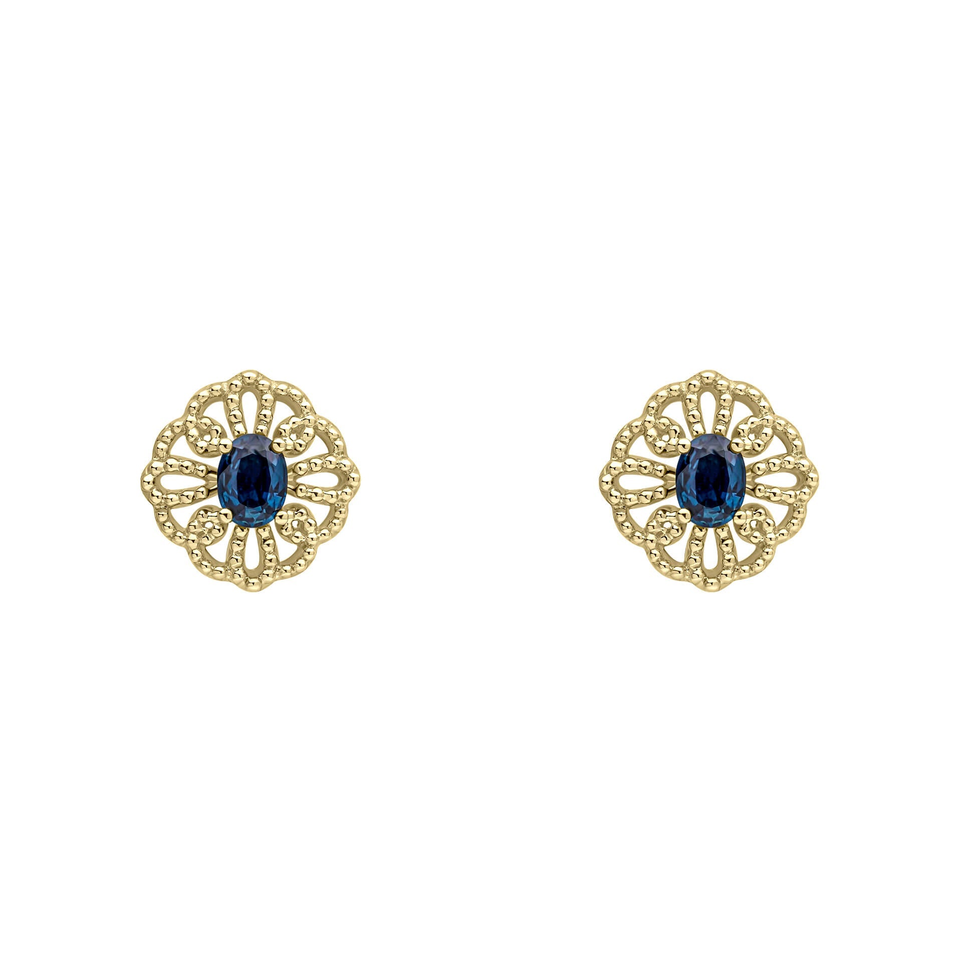 Gecko Jewellery 9ct Gold Sapphire Stud Earrings – Vintage Millegrain