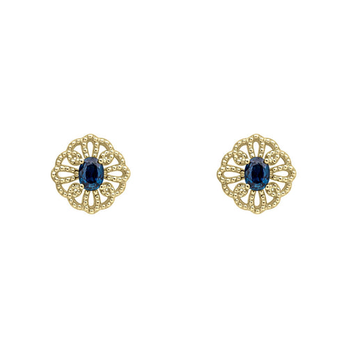 Gecko Jewellery 9ct Gold Sapphire Stud Earrings – Vintage Millegrain