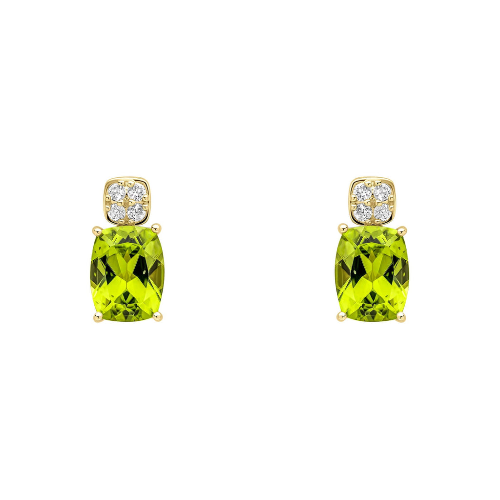 Gecko Jewellery 9ct Yellow Gold Cushion Cut Peridot Cluster Earrings