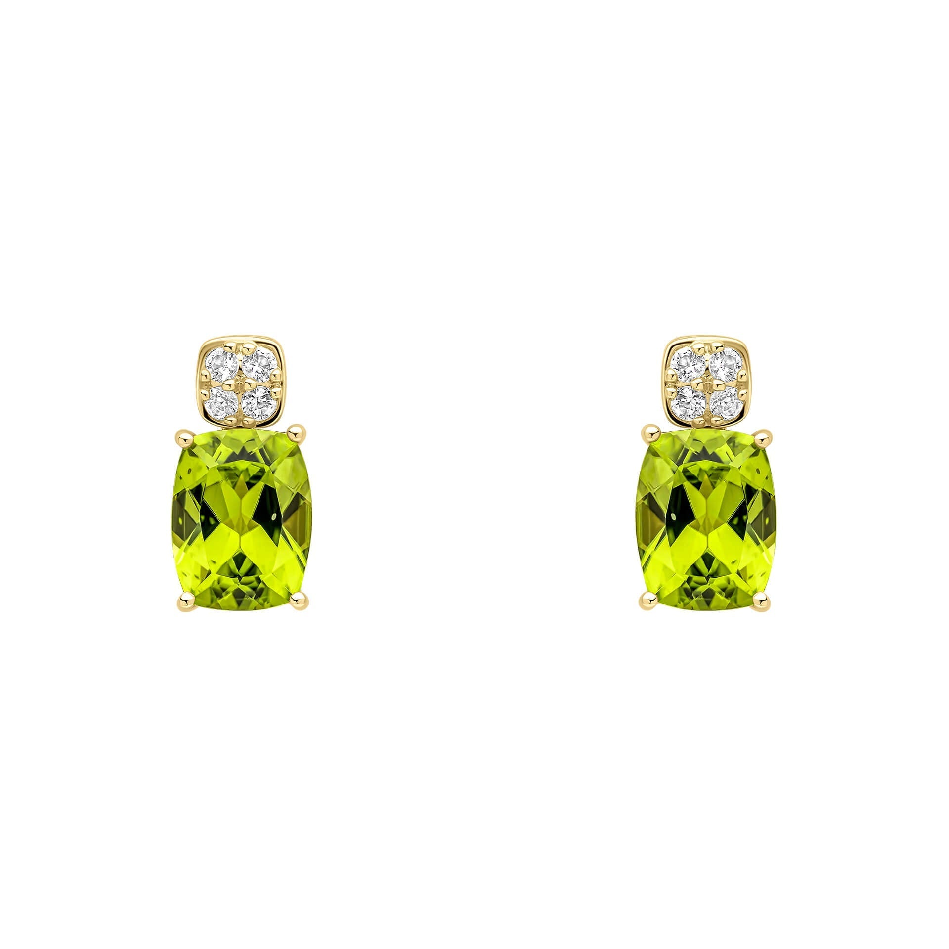 Gecko Jewellery 9ct Yellow Gold Cushion Cut Peridot Cluster Earrings