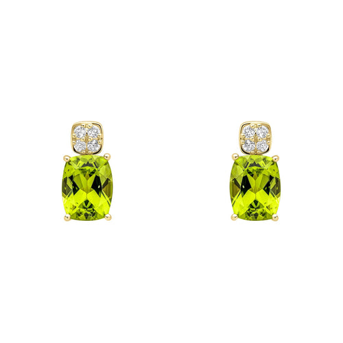 Gecko Jewellery 9ct Yellow Gold Cushion Cut Peridot Cluster Earrings