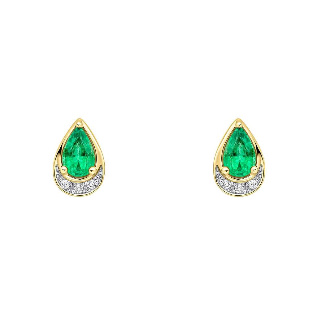 Gecko Jewellery 9ct Gold Teardrop Emerald and Diamond Stud Earrings