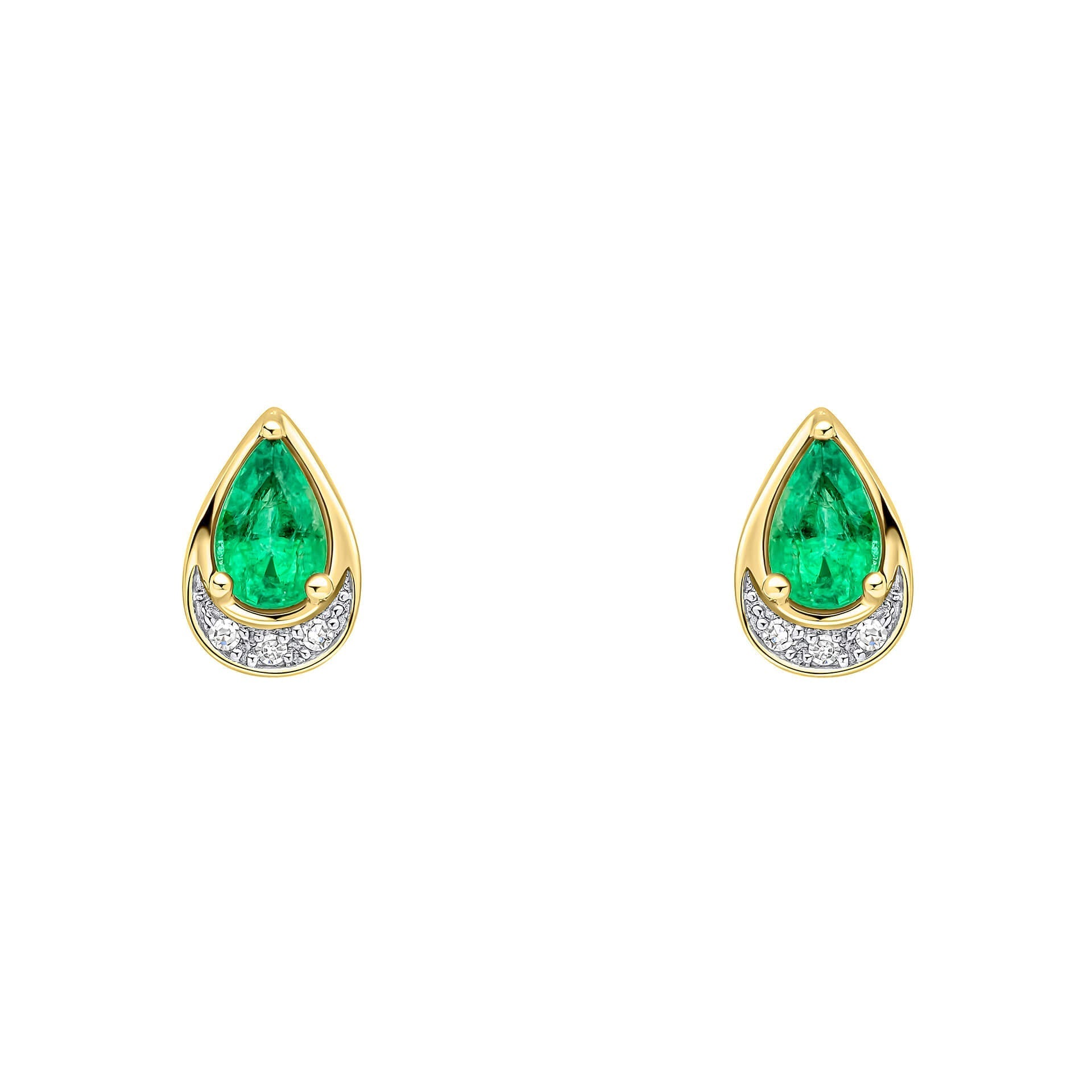 Gecko Jewellery 9ct Gold Teardrop Emerald and Diamond Stud Earrings