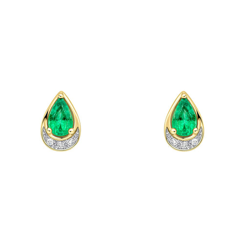 Gecko Jewellery 9ct Gold Teardrop Emerald and Diamond Stud Earrings