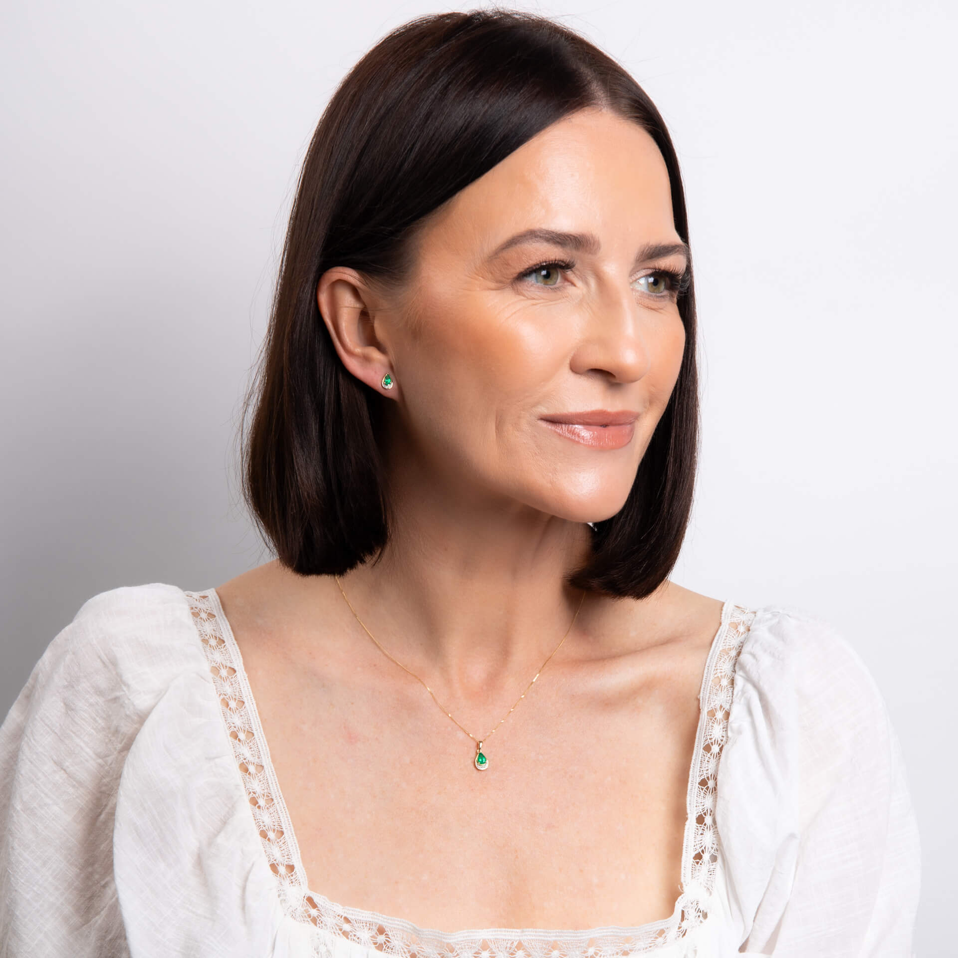 Gecko Jewellery Teardrop Emerald and Diamond Pendant in 9ct Yellow Gold