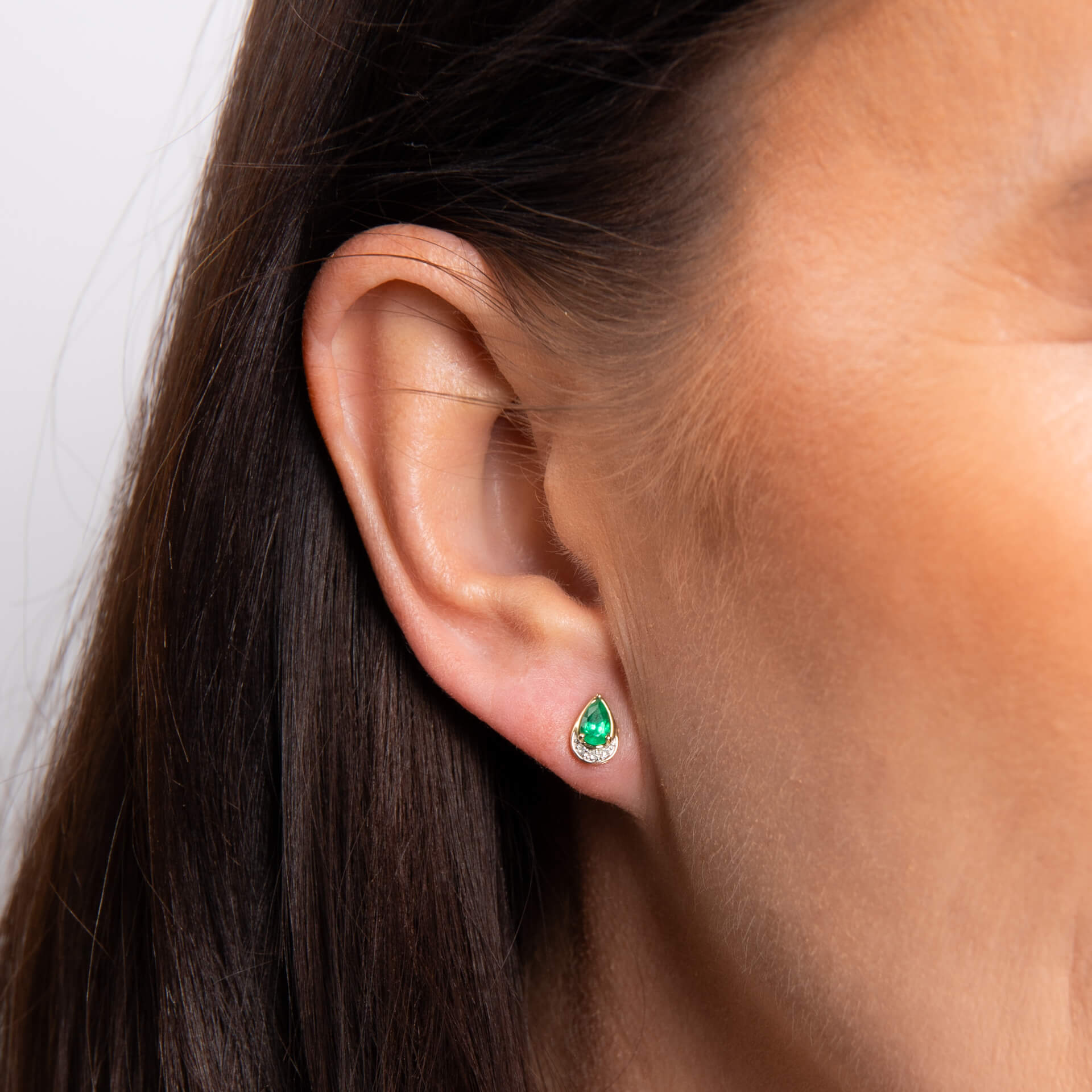 Gecko Jewellery 9ct Gold Teardrop Emerald and Diamond Stud Earrings