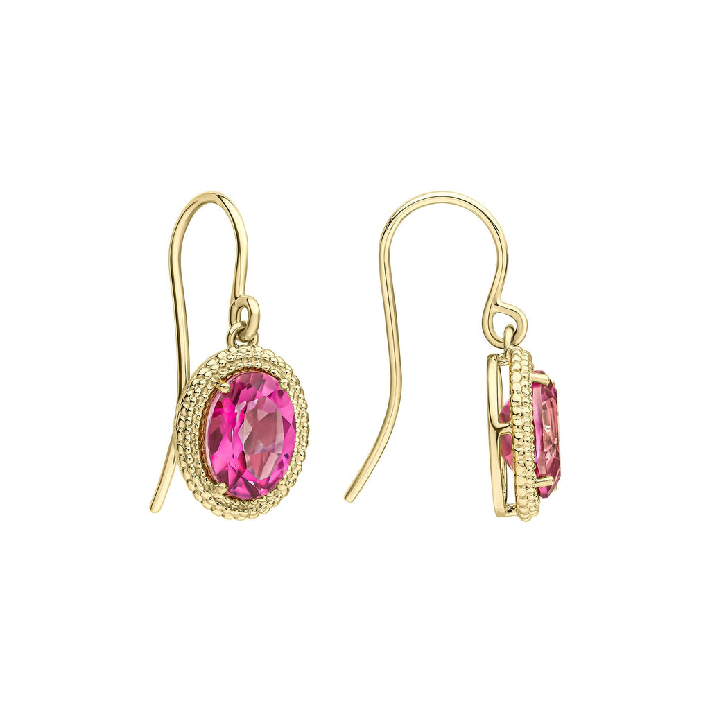 Gecko Jewellery 9ct Gold Oval Cut Pink Topaz Vintage Drop Earrings