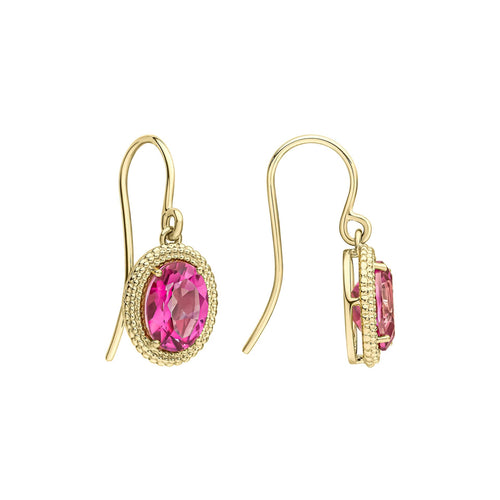 Gecko Jewellery 9ct Gold Oval Cut Pink Topaz Vintage Drop Earrings