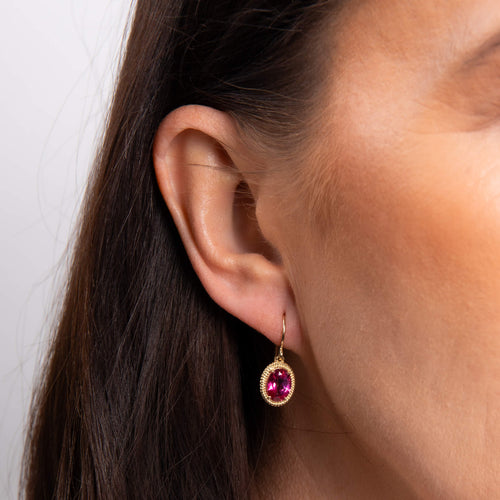 Gecko Jewellery 9ct Gold Oval Cut Pink Topaz Vintage Drop Earrings