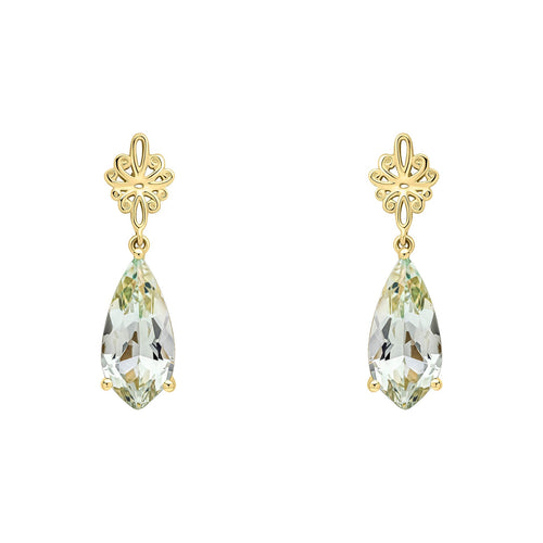 Gecko Jewellery Green Quartz Drop Earrings in 9ct Yellow Gold