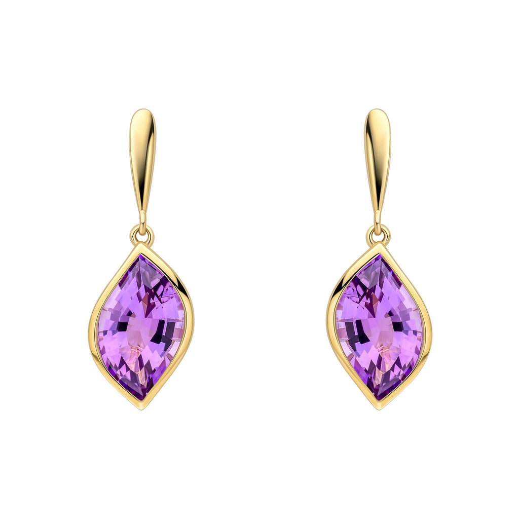 Gecko Jewellery 9ct Yellow Gold Flame Cut Amethyst Drop Earrings