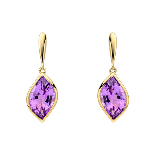 Gecko Jewellery 9ct Yellow Gold Flame Cut Amethyst Drop Earrings