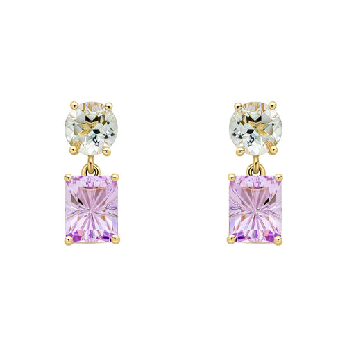 Gecko Jewellery Toi et Moi Green Quartz & Amethyst 9ct Gold Earrings
