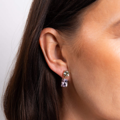Gecko Jewellery Toi et Moi Green Quartz & Amethyst 9ct Gold Earrings