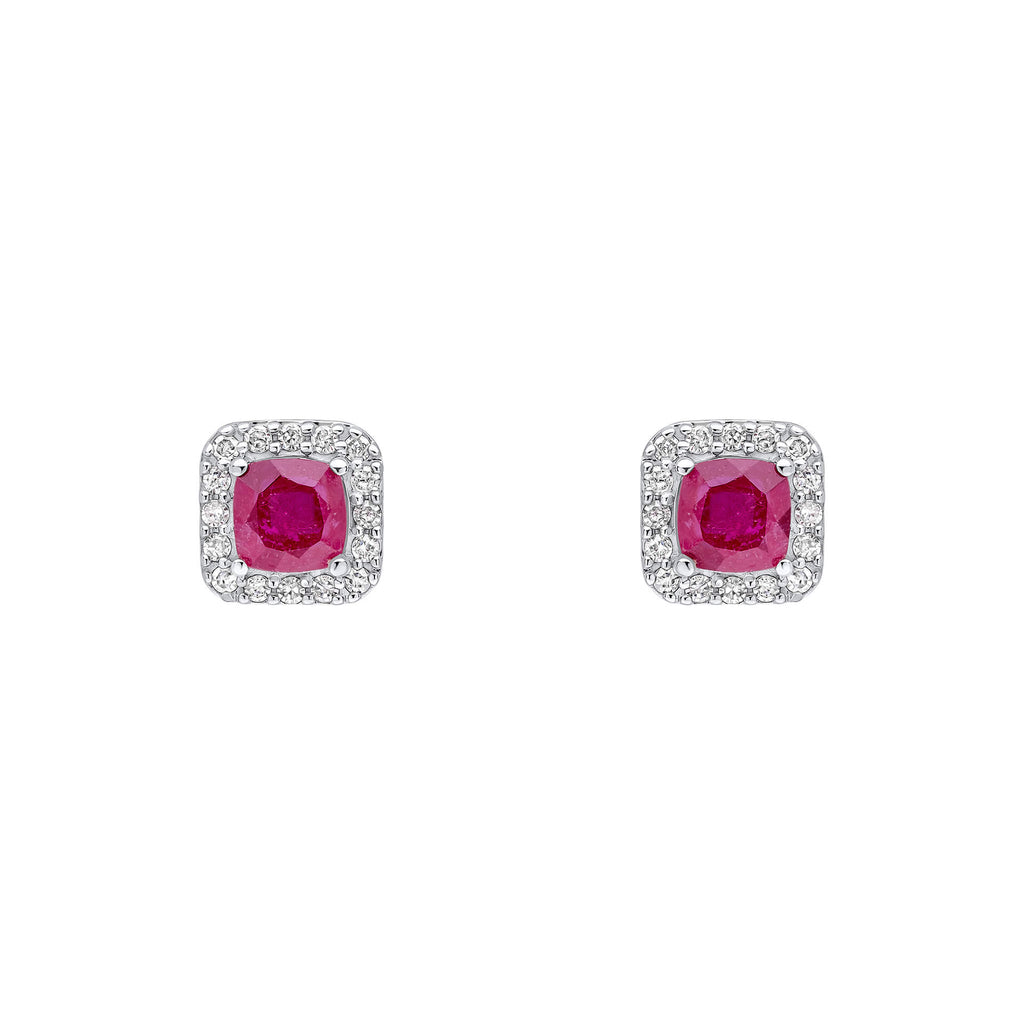 Gecko Jewellery Ruby and Diamond Halo Stud Earrings in 9ct White Gold