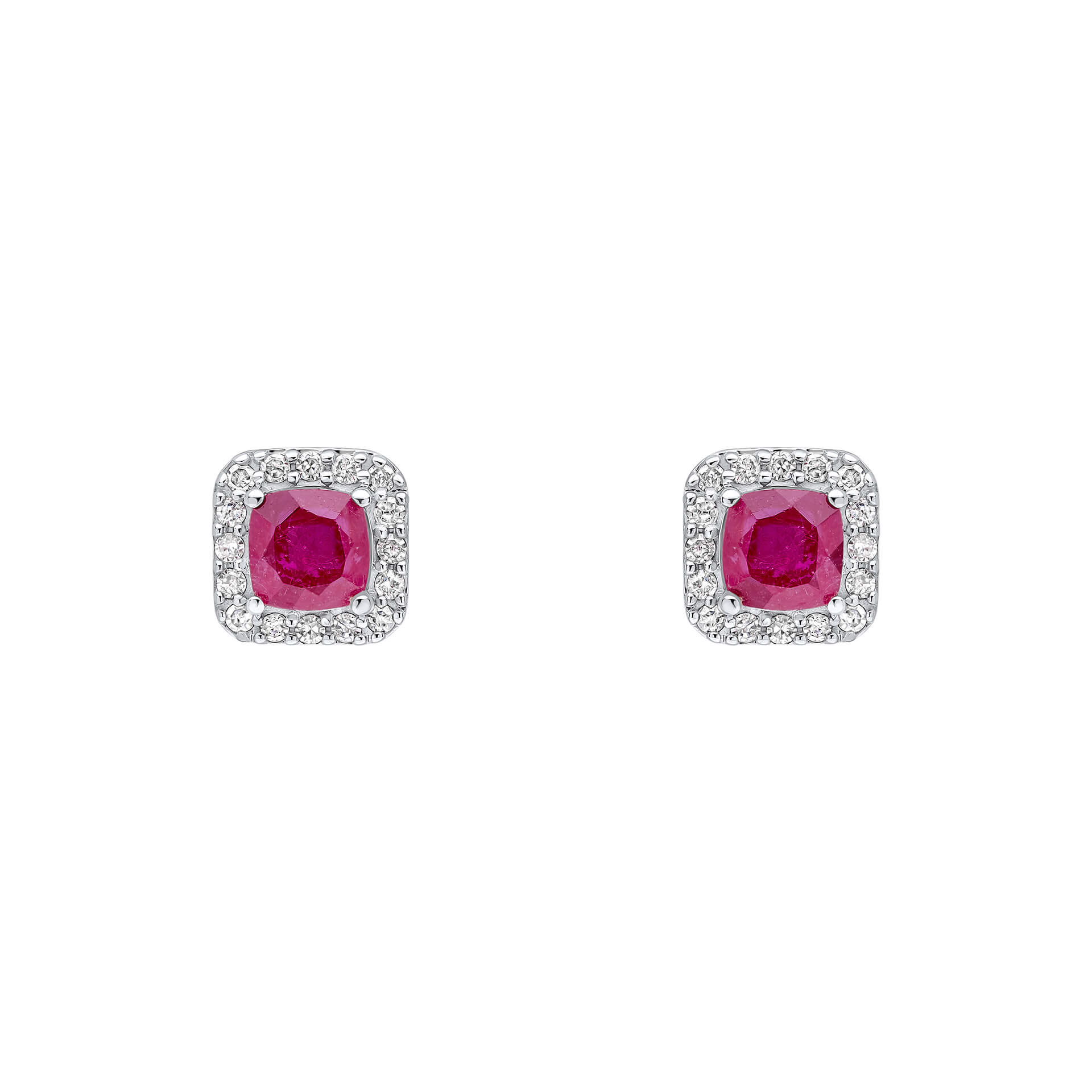 Gecko Jewellery Ruby and Diamond Halo Stud Earrings in 9ct White Gold