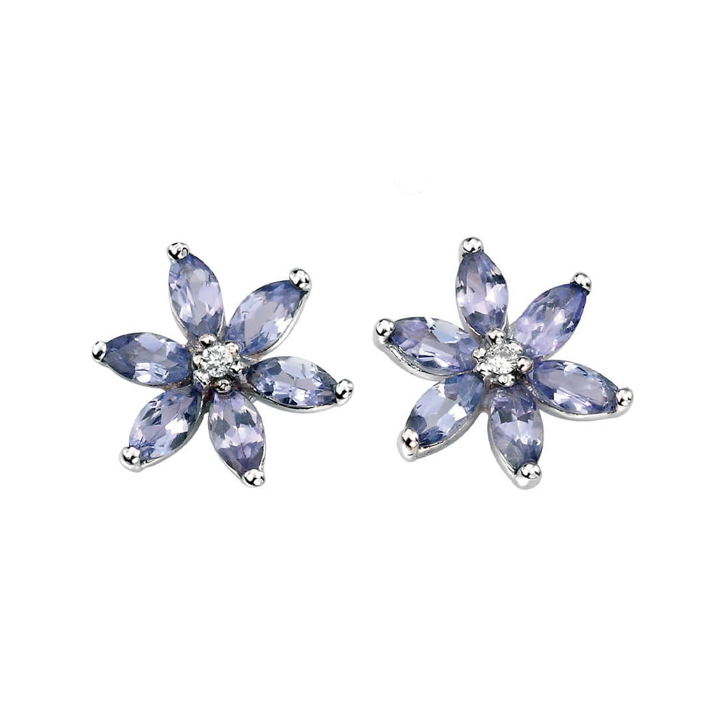Gecko Jewellery Tanzanite and Diamond Flower Earrings in 9ct Gold