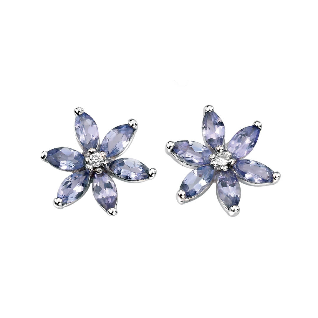 Gecko Jewellery Tanzanite and Diamond Flower Earrings in 9ct Gold