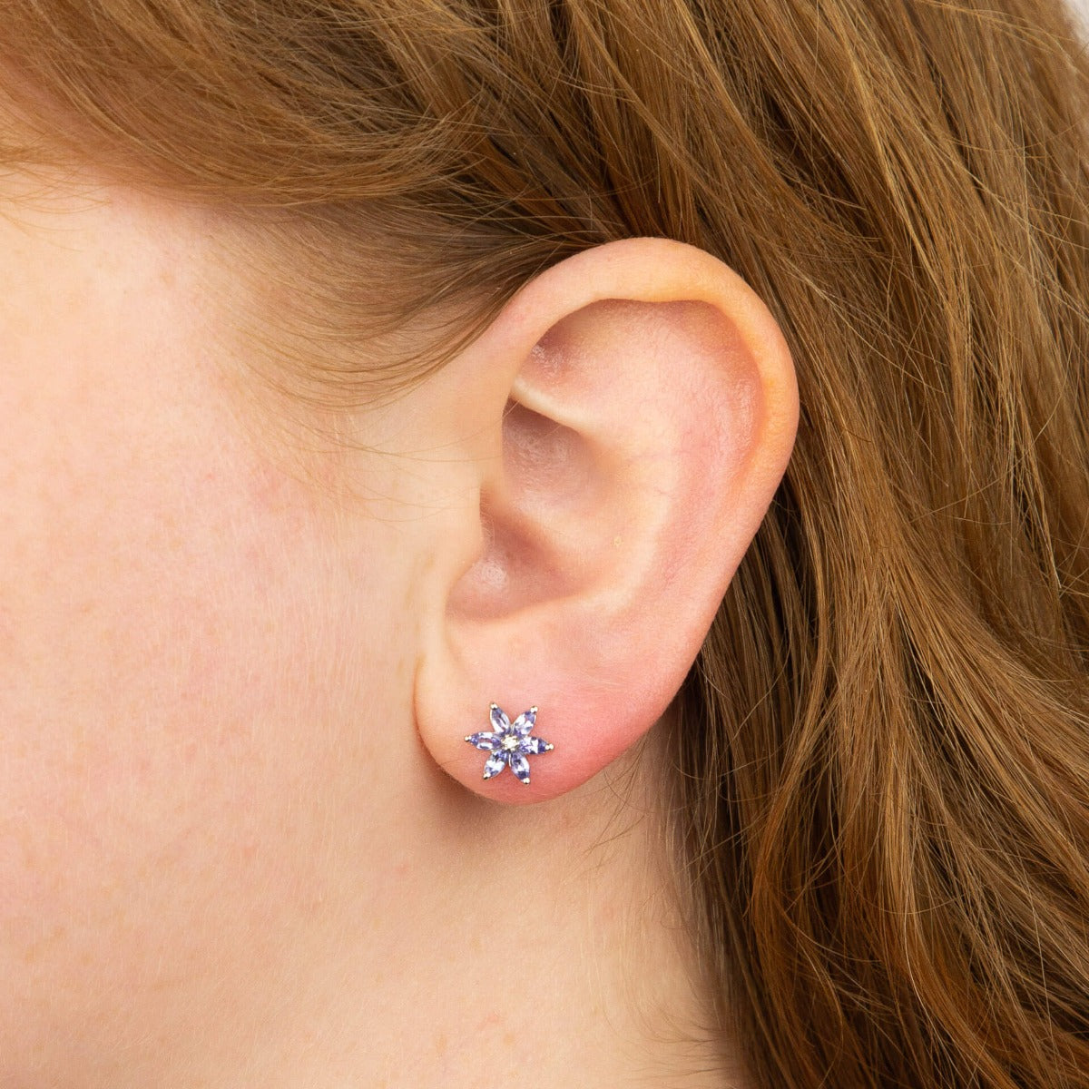 Gecko Jewellery Tanzanite and Diamond Flower Earrings in 9ct Gold