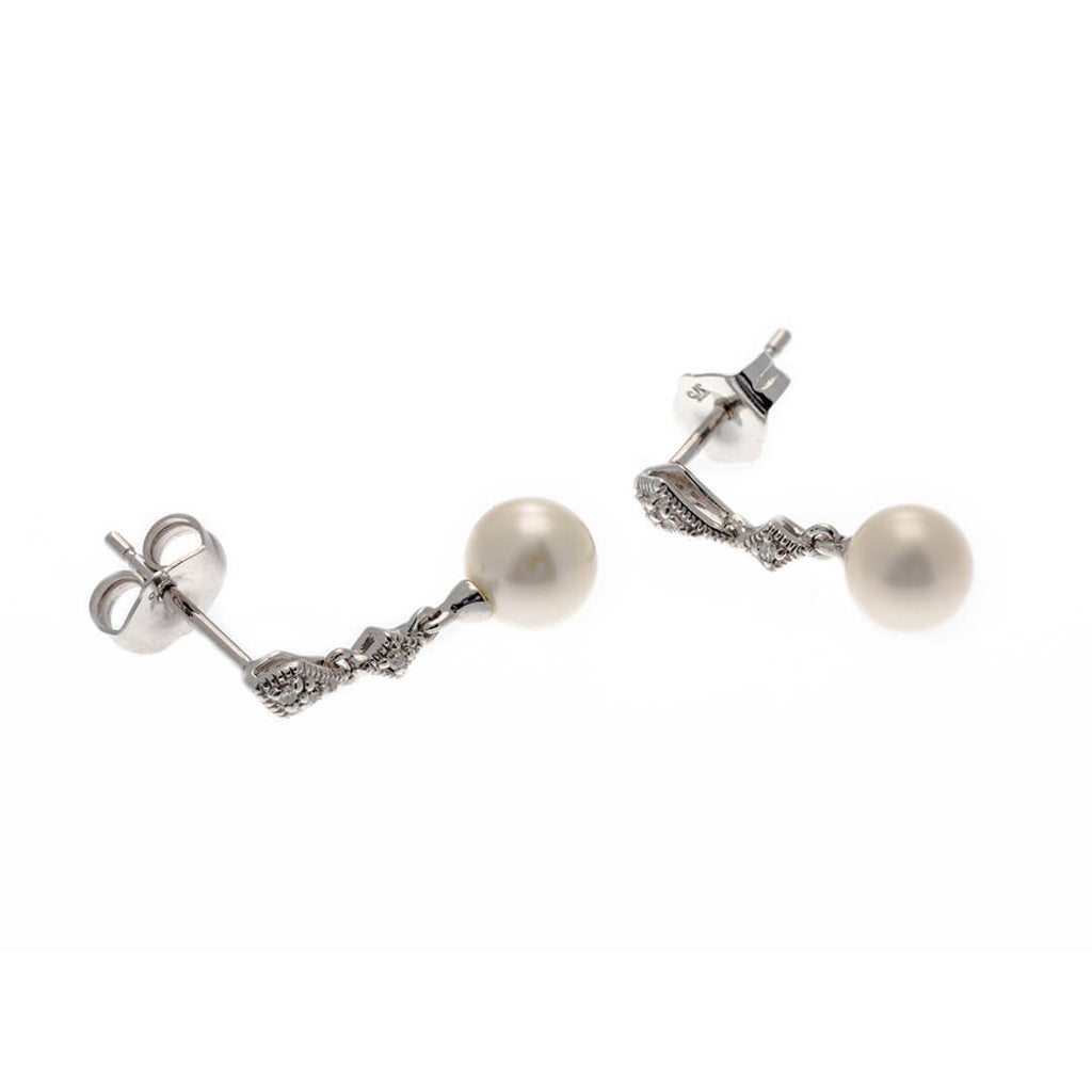 Gecko Jewellery Freshwater Pearl & Diamond Drop Earrings in 9ct White Gold