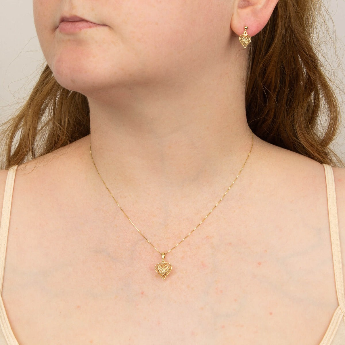 Gecko Jewellery 9ct Yellow Gold Caged Heart Drop Earrings for Women
