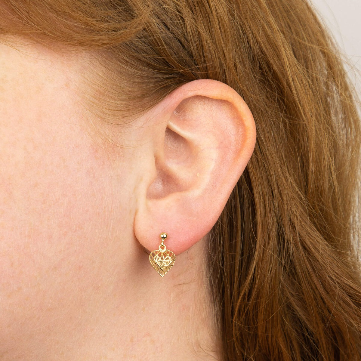 Gecko Jewellery 9ct Yellow Gold Caged Heart Drop Earrings for Women