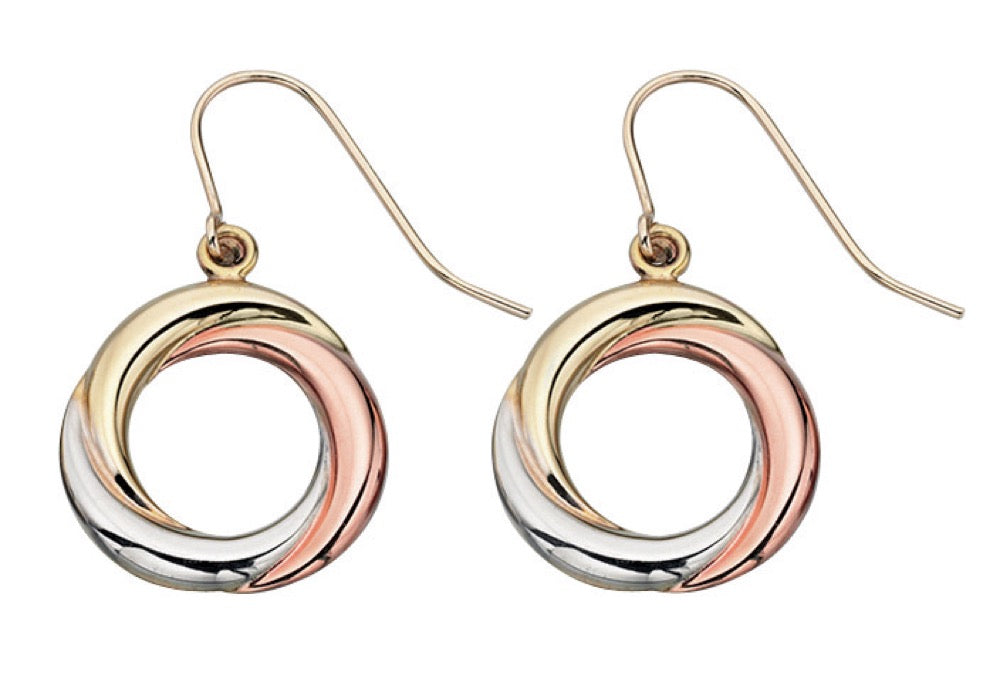 Gecko Jewellery 9ct Tri-Metal Gold Open Circle Drop Earrings