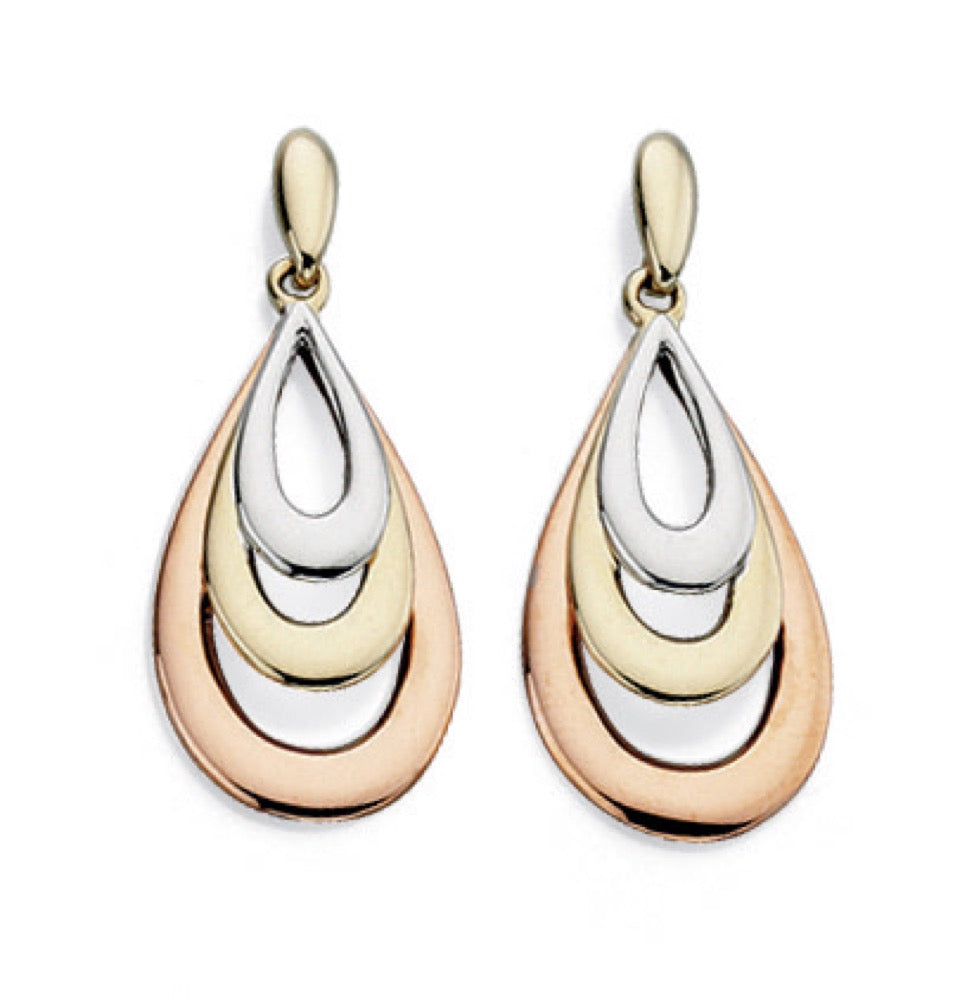 Gecko Jewellery Tri-Metal 9ct Gold Teardrop Earrings for Women