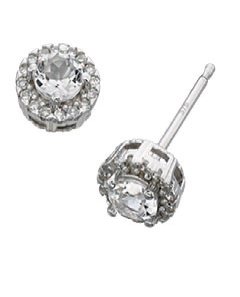 Gecko Jewellery 9ct Gold Diamond and White Topaz Stud Earrings