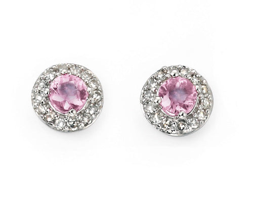 Gecko Jewellery Pink Sapphire and Diamond Cluster Earrings in 9ct Gold