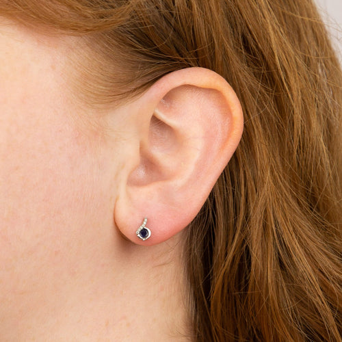 Blue Sapphire and Diamond Swirl Earrings in 9ct White Gold | Gecko