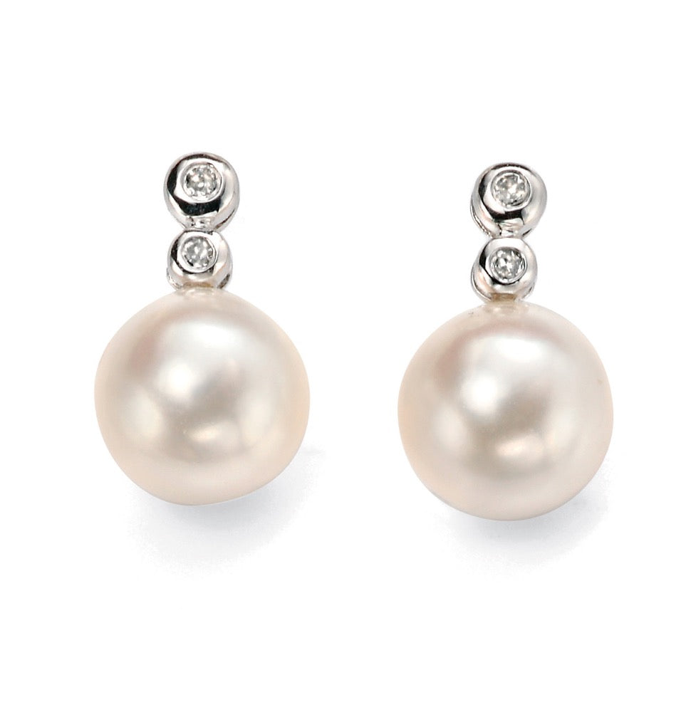 Gecko Freshwater Pearl and Diamond Earrings in 9ct Gold – Neutral Tones