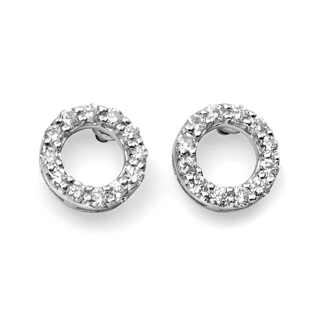Gecko Jewellery 9ct White Gold Open Circle Diamond Stud Earrings