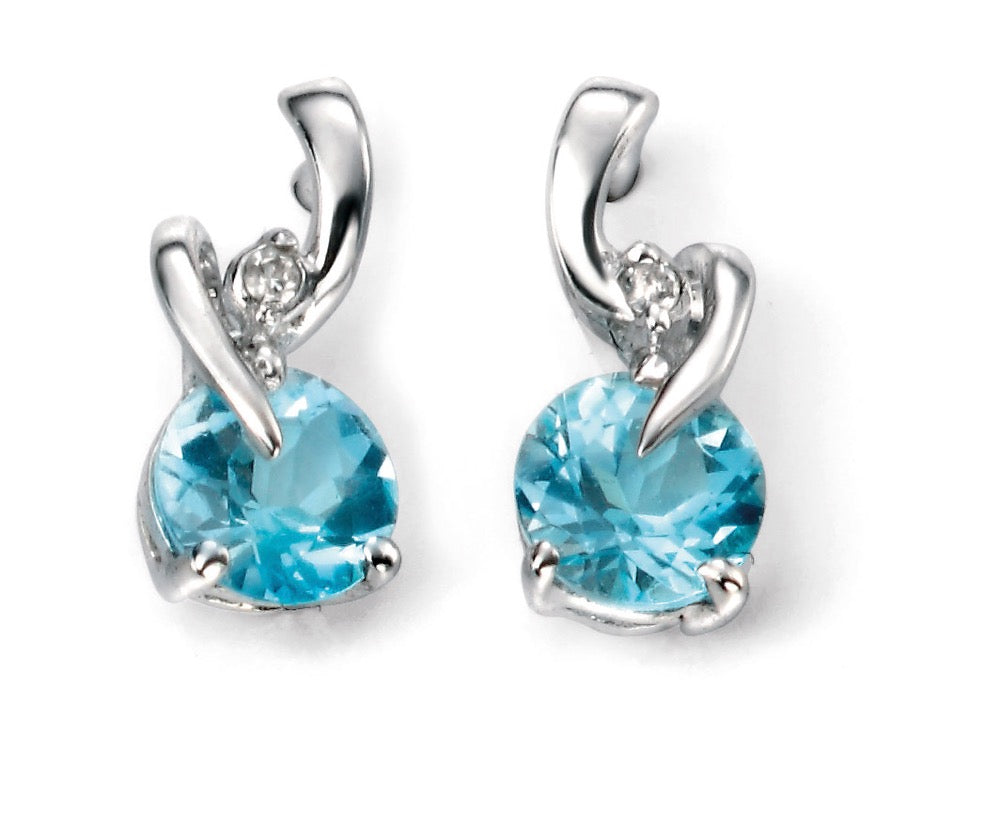 Blue Topaz and Diamond Twist Earrings in 9ct Gold | Gecko Jewellery