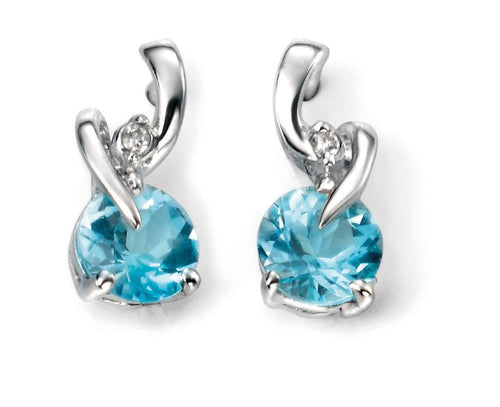 Blue Topaz and Diamond Twist Earrings in 9ct Gold | Gecko Jewellery