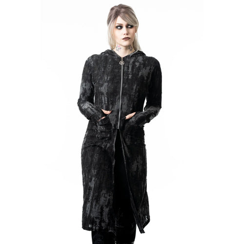 Kate's Clothing Heartless Ghoul Cardigan – Black/Grey Velvet Hooded Zip