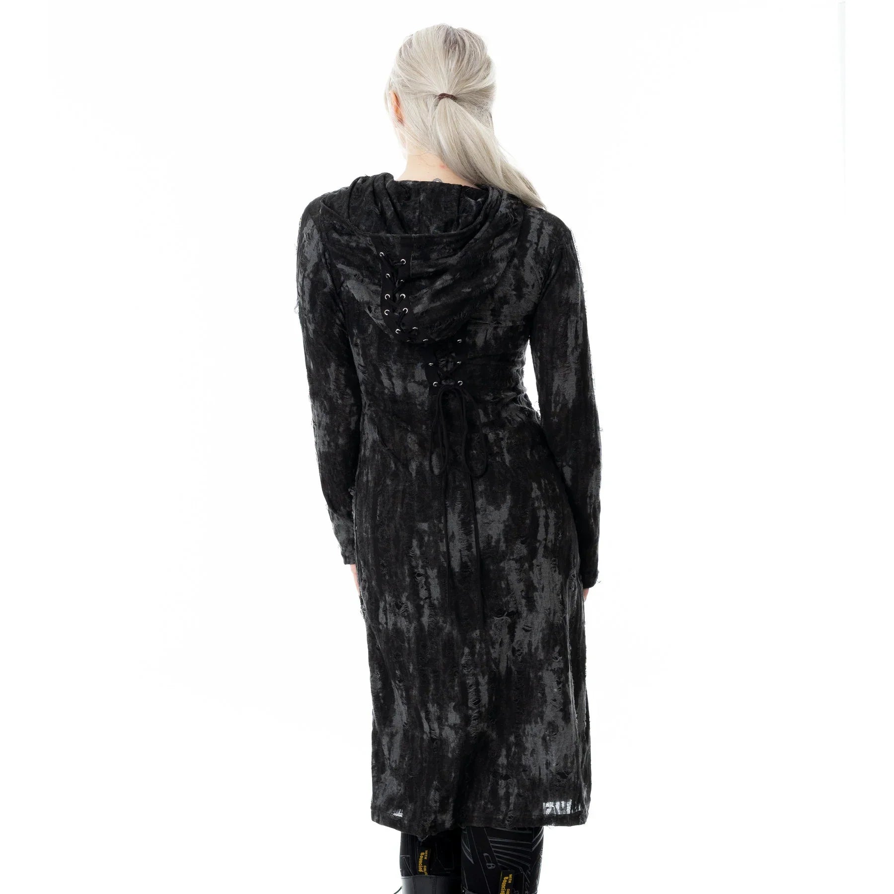 Kate's Clothing Heartless Ghoul Cardigan – Black/Grey Velvet Hooded Zip